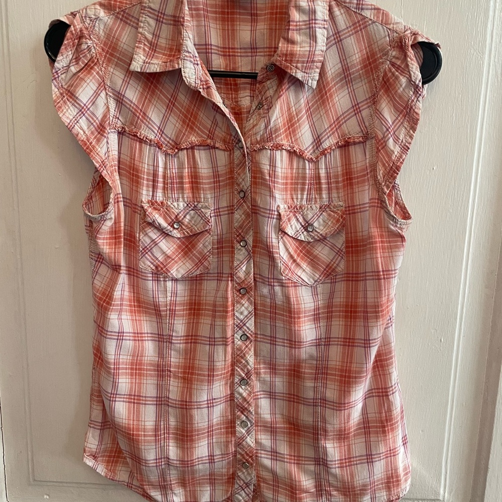 Vintage Y2K Mudd Red Plaid Sleeveless Button-Down Shirt